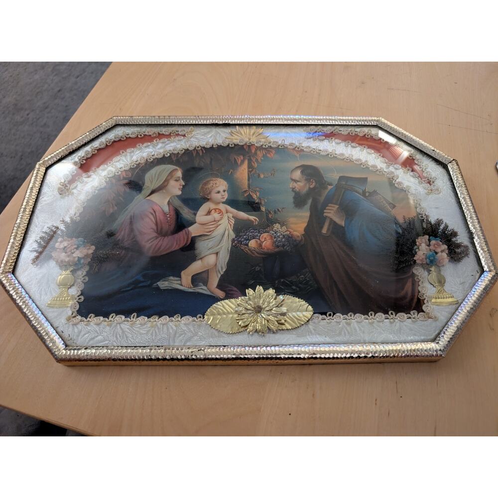 🍀Vintage Domed Holy Family Painting